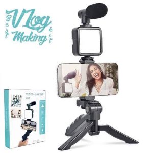 AY-49 Vlogging Kit with Microphone, LED Light & Tripod