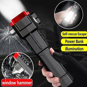 Rechargeable LED Flashlight with Hammer & Power Bank